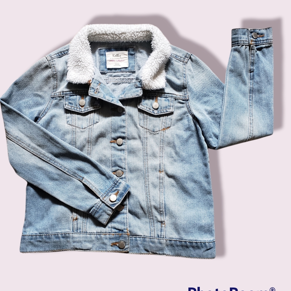 Girl's Denim Jeans Jacket w/Sherpa collar, Size: 14/L